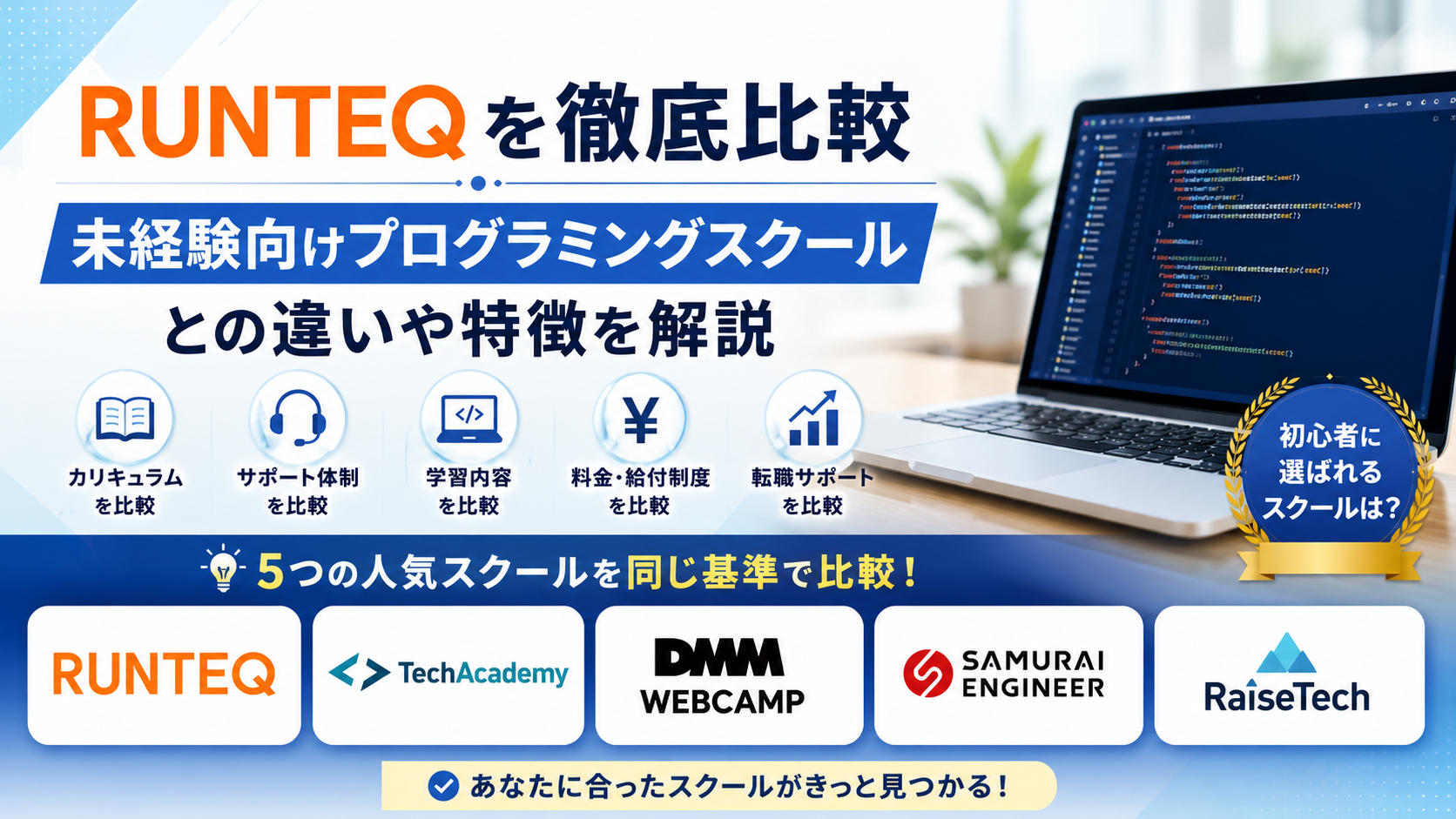 RUNTEQを徹底比較|未経験向けプログラミングスクールとの違いや特徴を解説
